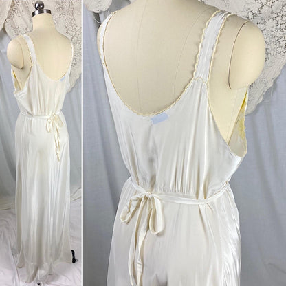 Vintage 1940's Nightgown | Off White Rayon with Yellow Daisy Appliques | Size S, M | Rico Lingerie - Daggers & Dames