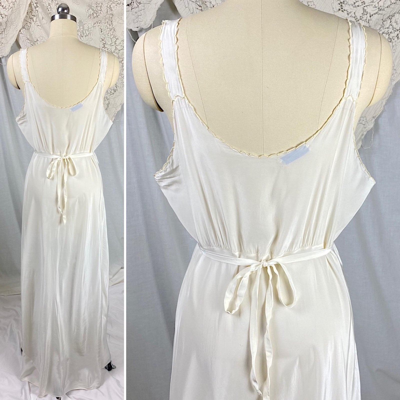 Vintage 1940's Nightgown | Off White Rayon with Yellow Daisy Appliques | Size S, M | Rico Lingerie - Daggers & Dames