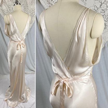 Vintage 1940's Nightgown | Palest Pink Rayon Satin with Ivory Cotton Lace | Size XS, S - Daggers & Dames