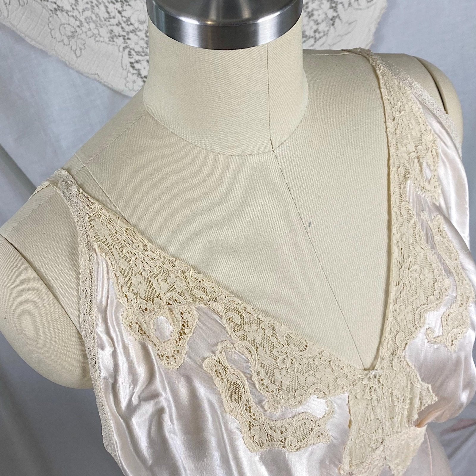 Vintage 1940's Nightgown | Palest Pink Rayon Satin with Ivory Cotton Lace | Size XS, S - Daggers & Dames