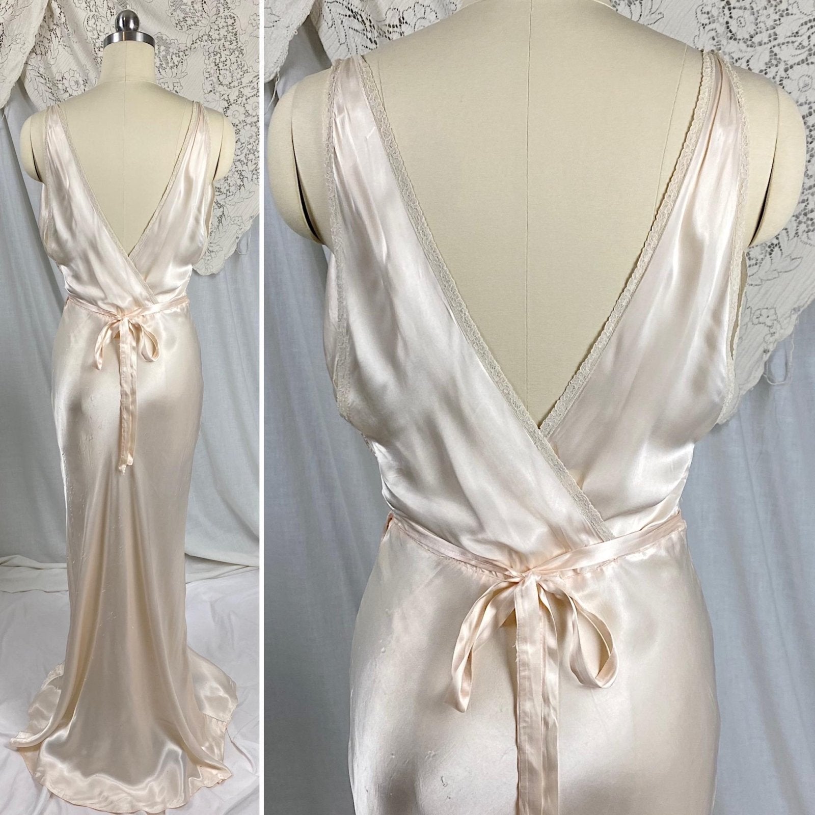 Vintage 1940's Nightgown | Palest Pink Rayon Satin with Ivory Cotton Lace | Size XS, S - Daggers & Dames