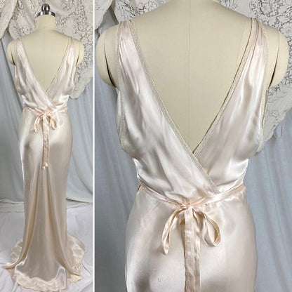 Vintage 1940's Nightgown | Palest Pink Rayon Satin with Ivory Cotton Lace | Size XS, S - Daggers & Dames