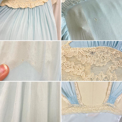 Vintage 1940's Nightgown & Peignoir Set | Baby Blue Rayon with Cream Cotton Lace | Size XS, S | By Wonder Maid - Daggers & Dames