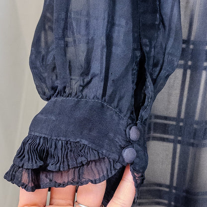 Vintage 1940's Nightgown & Peignoir Set - Sheer Black Rayon Chiffon with Shadow Plain Print | Medium - Daggers & Dames