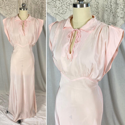 Vintage 1940's Nightgown | Petal Pink Rayon with Darted Shoulders & Keyhole Neckline | Size S, M | Textron - Daggers & Dames