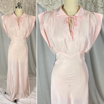 Vintage 1940's Nightgown | Petal Pink Rayon with Darted Shoulders & Keyhole Neckline | Size S, M | Textron - Daggers & Dames