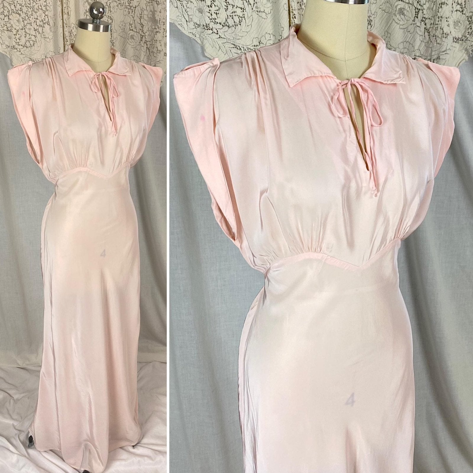 Vintage 1940's Nightgown | Petal Pink Rayon with Darted Shoulders & Keyhole Neckline | Size S, M | Textron - Daggers & Dames