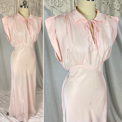 Vintage 1940's Nightgown | Petal Pink Rayon with Darted Shoulders & Keyhole Neckline | Size S, M | Textron - Daggers & Dames