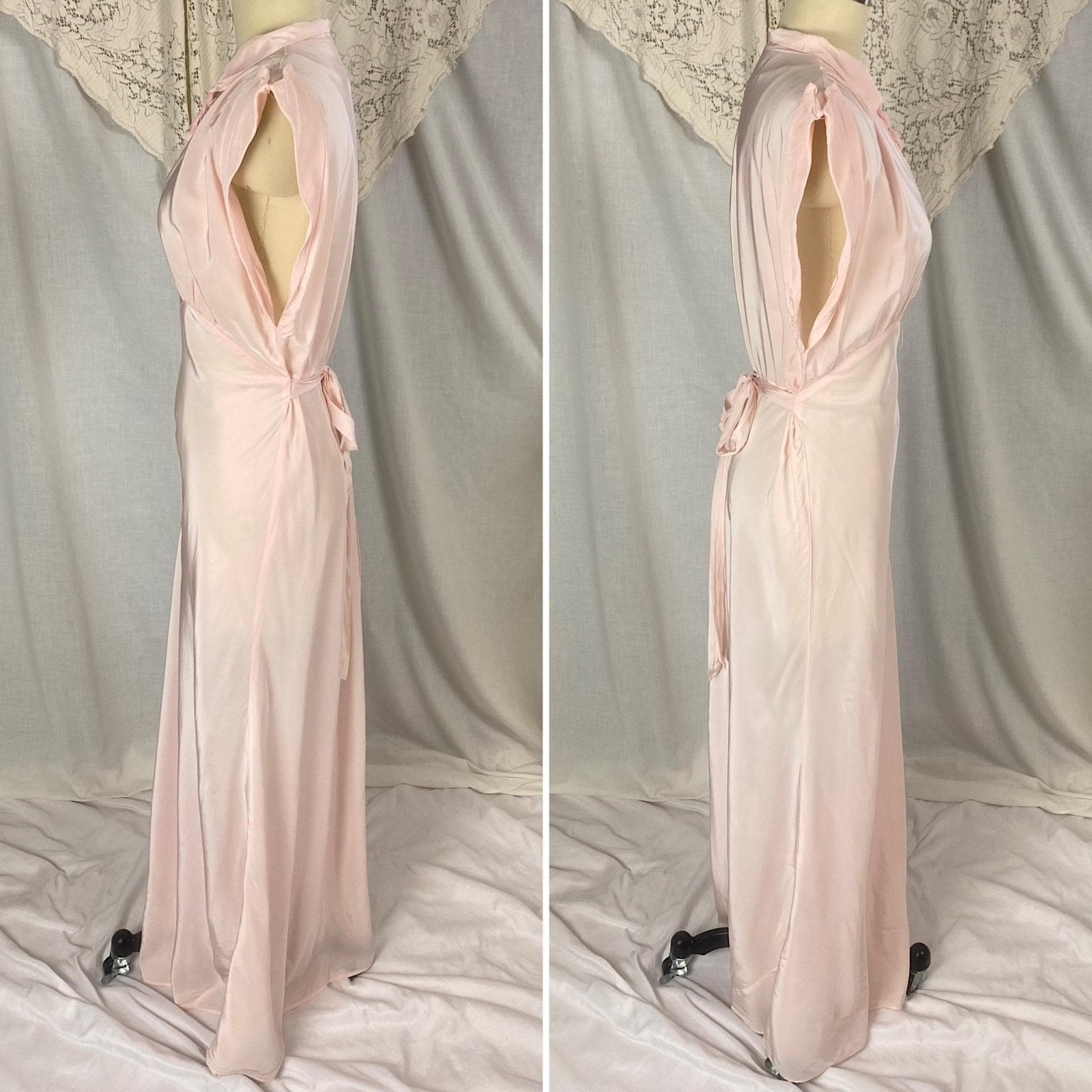 Vintage 1940's Nightgown | Petal Pink Rayon with Darted Shoulders & Keyhole Neckline | Size S, M | Textron - Daggers & Dames