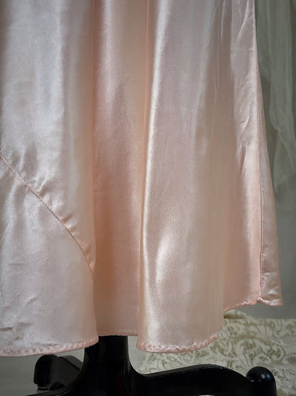 Vintage 1940's Nightgown - Rose Pink Rayon Satin with Nude Cotton Lace Appliqués & Geo Stitch back | XS - Daggers & Dames