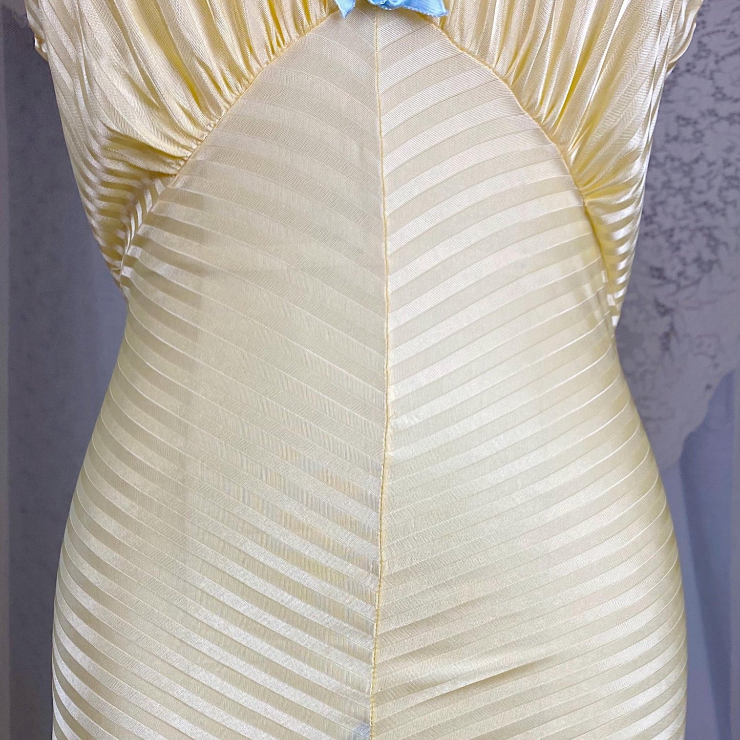 Vintage 1940's Nightgown - Semi - Sheer Buttercup Yellow Rayon Knit with Satin Stripe Brocade Pattern - Size S, M - By Goldette, New with Tags - Daggers & Dames