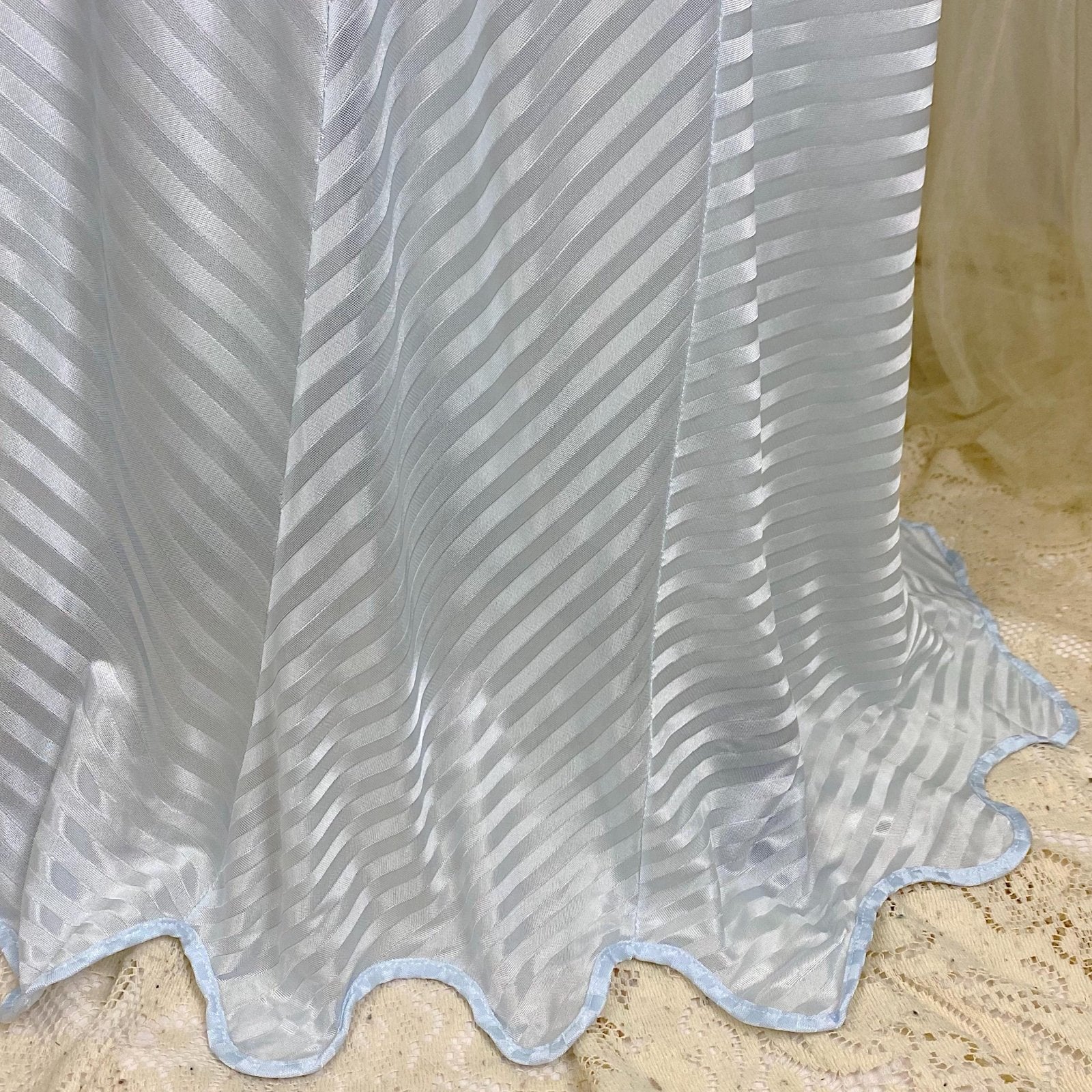 Vintage 1940's Nightgown - Semi - Sheer Pale Blue Rayon Knit with Satin Trique Stripe Brocade Pattern - Size M, LG - Lorraine, New with Tags - Daggers & Dames