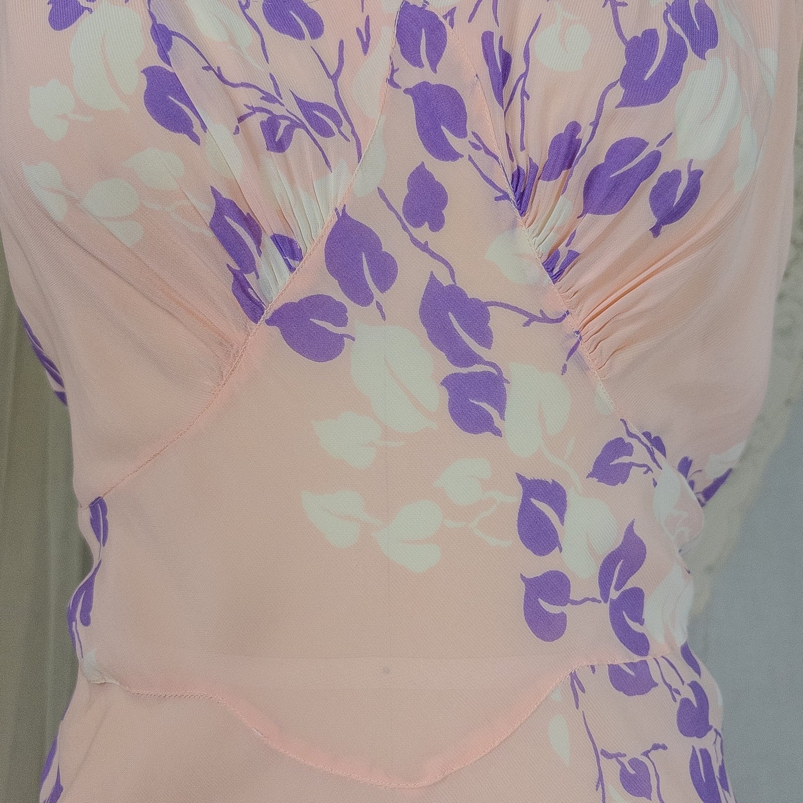 Vintage 1940's Nightgown - Sheer Baby Pink Rayon Chiffon with Violet & White Vine Print | XS, Small, Medium - Daggers & Dames