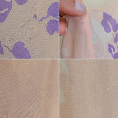 Vintage 1940's Nightgown - Sheer Baby Pink Rayon Chiffon with Violet & White Vine Print | XS, Small, Medium - Daggers & Dames