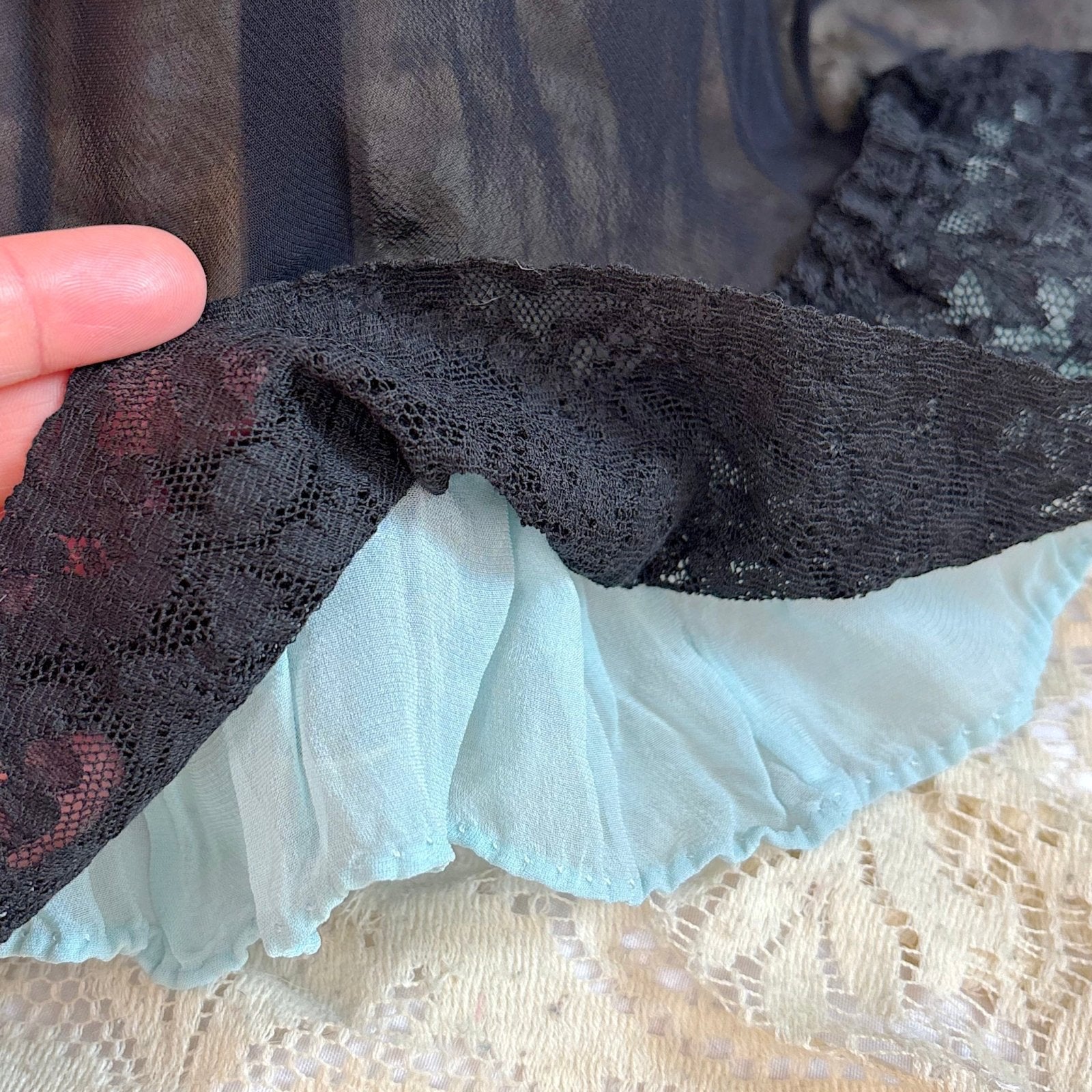 Vintage 1940's Nightgown - Sheer Black Rayon Chiffon with Ruffled Flamenco Hem - by Eastern Isle - Daggers & Dames