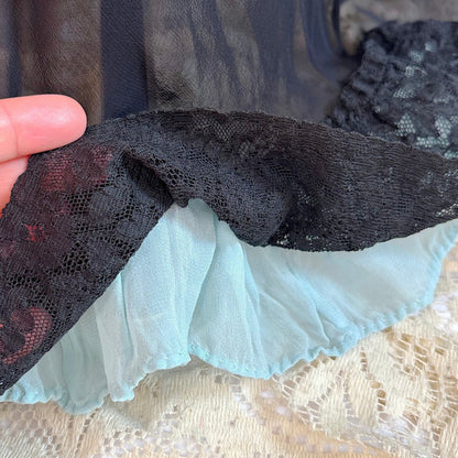 Vintage 1940's Nightgown - Sheer Black Rayon Chiffon with Ruffled Flamenco Hem - by Eastern Isle - Daggers & Dames