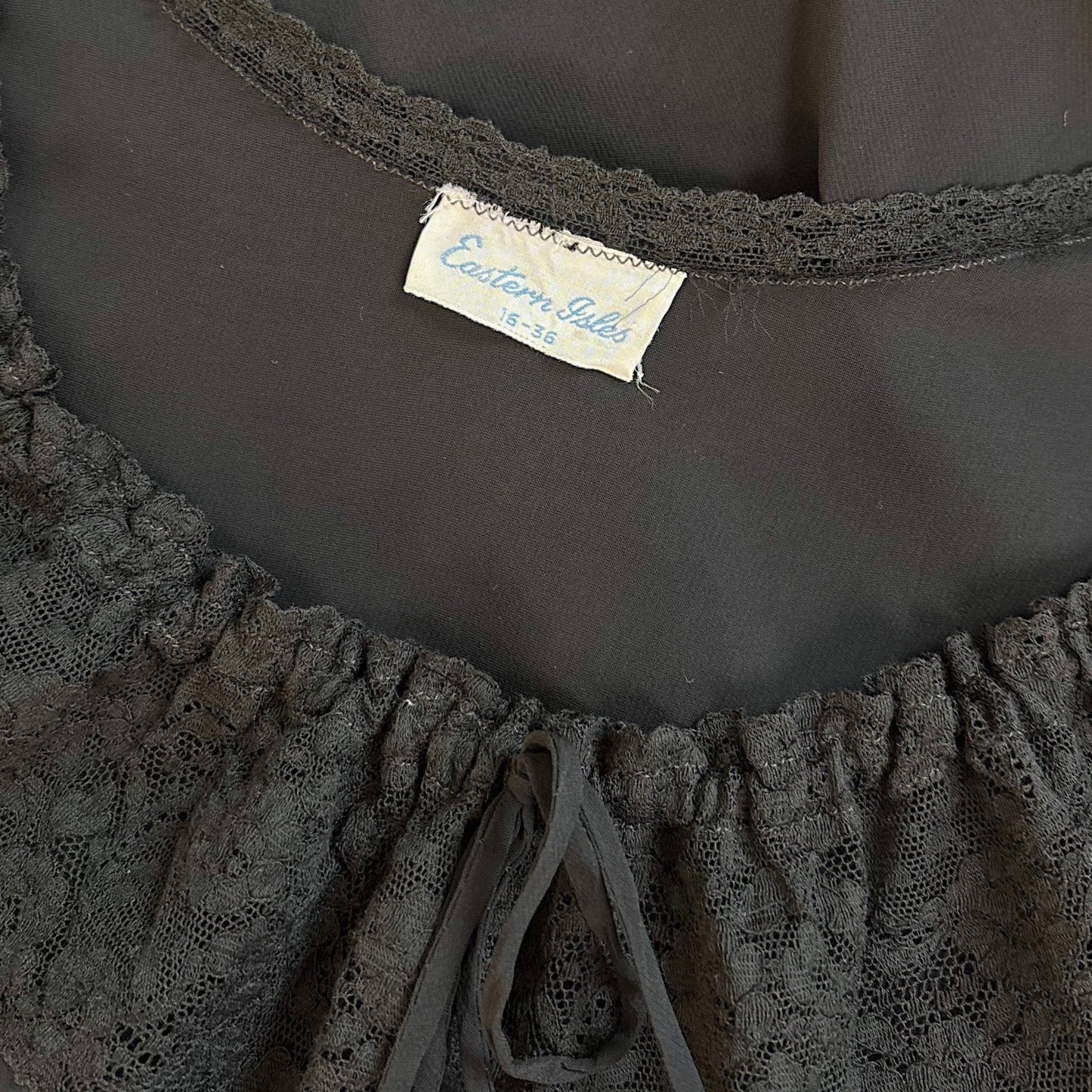 Vintage 1940's Nightgown - Sheer Black Rayon Chiffon with Ruffled Flamenco Hem - by Eastern Isle - Daggers & Dames