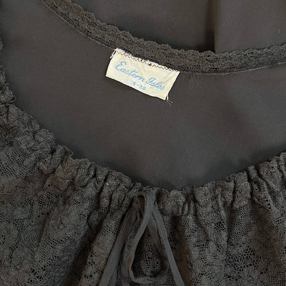 Vintage 1940's Nightgown - Sheer Black Rayon Chiffon with Ruffled Flamenco Hem - by Eastern Isle - Daggers & Dames