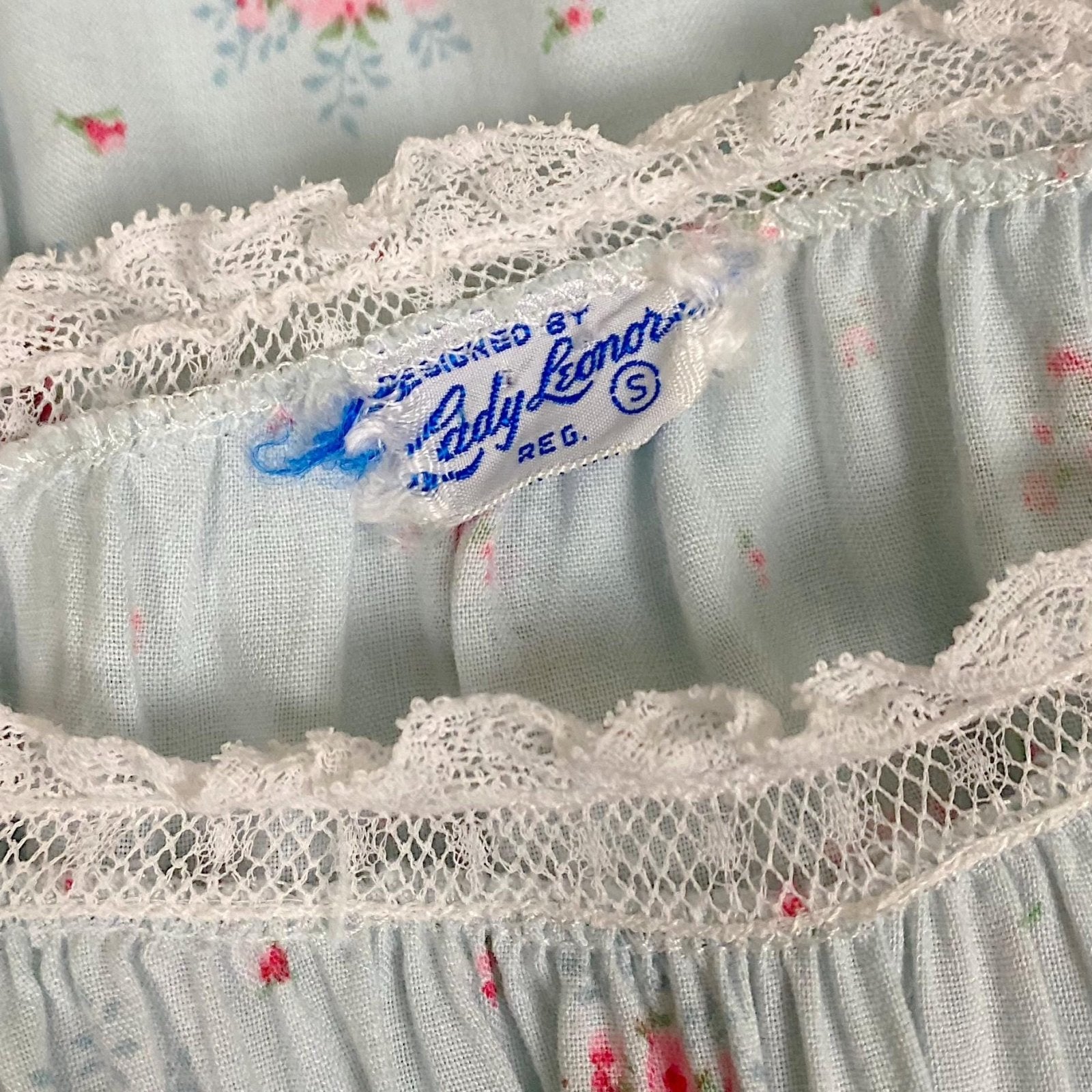Vintage 1940's Nightgown | Sky Blue Cotton Linen with Ditsy Floral Pattern & White Bobbin Lace - Size S, M - By Lady Leonora - Daggers & Dames