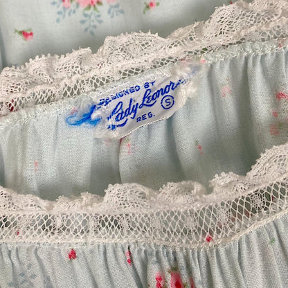 Vintage 1940's Nightgown | Sky Blue Cotton Linen with Ditsy Floral Pattern & White Bobbin Lace - Size S, M - By Lady Leonora - Daggers & Dames
