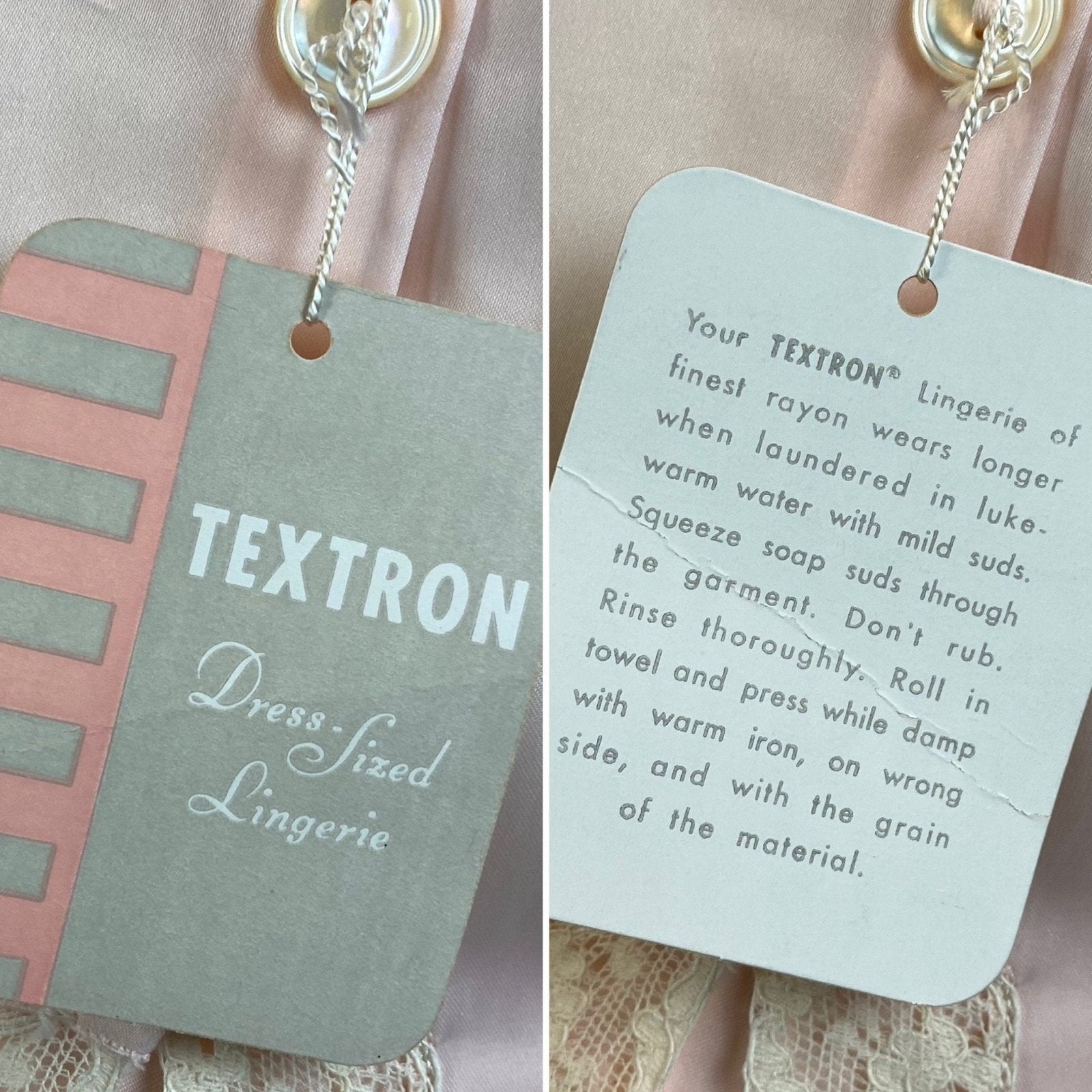 Vintage 1940's Pajama Set | Pale Powder Pink Rayon Satin with Ivory Lace | Size M, LG | Textron - New with Tags - Daggers & Dames