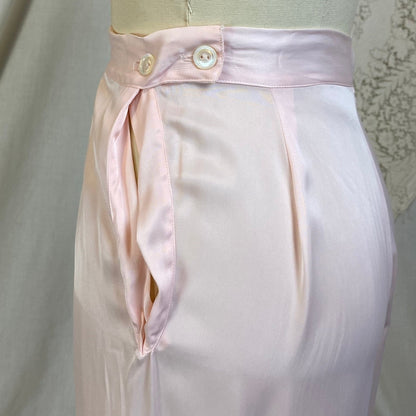 Vintage 1940's Pajama Set | Pale Powder Pink Rayon Satin with Ivory Lace | Size M, LG | Textron - New with Tags - Daggers & Dames