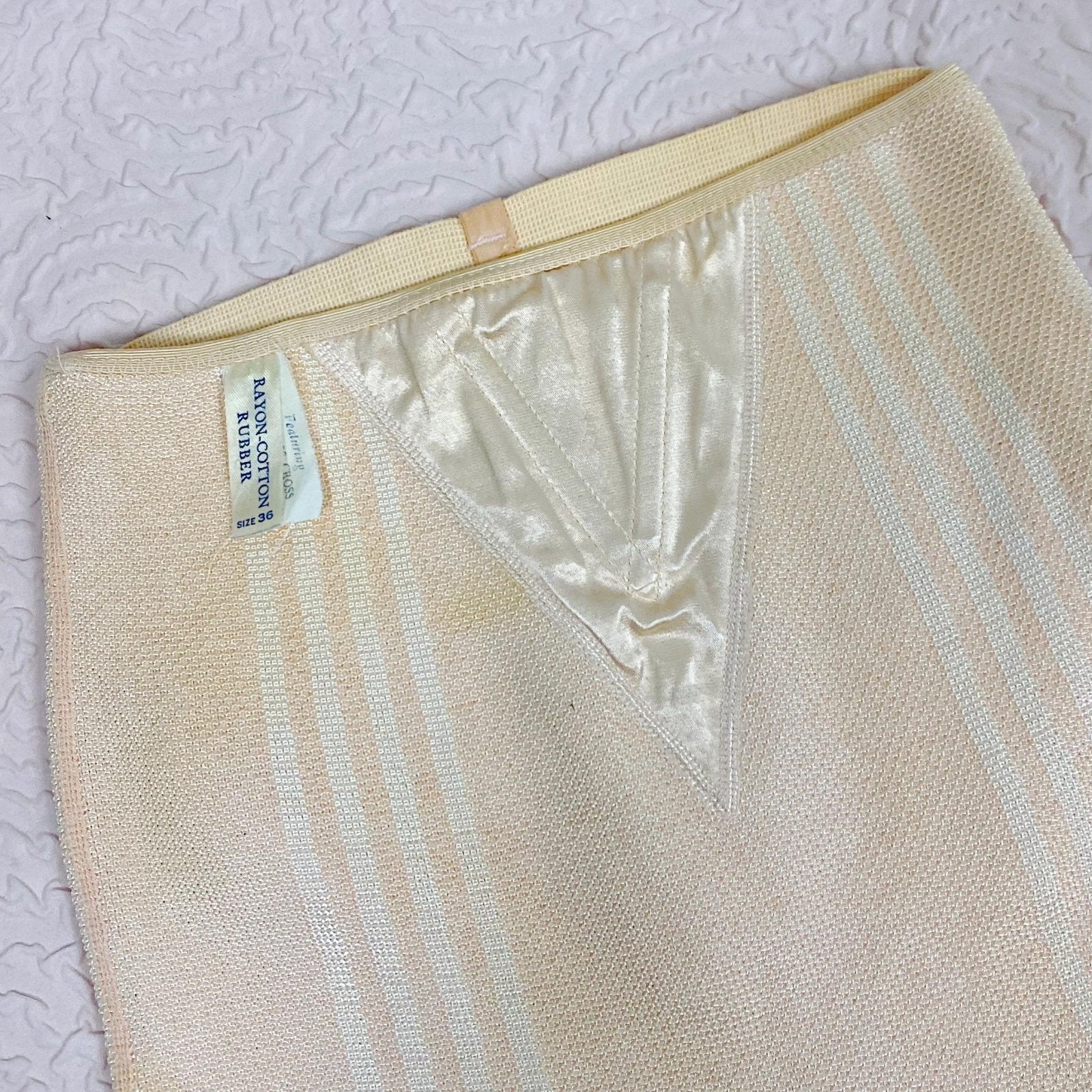 Vintage 1940's Panty Girdle | Peach Rayon Knit with Pink Stripes & Removeable Garters | Size S, M | Never Worn - Daggers & Dames
