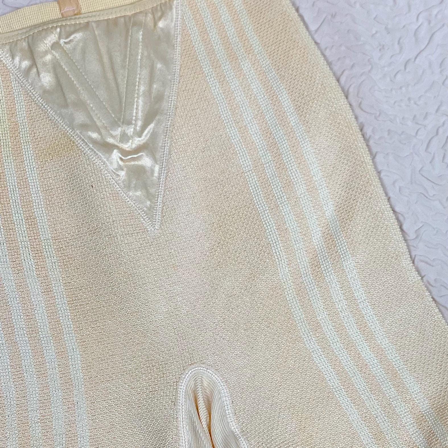 Vintage 1940's Panty Girdle | Peach Rayon Knit with Pink Stripes & Removeable Garters | Size S, M | Never Worn - Daggers & Dames