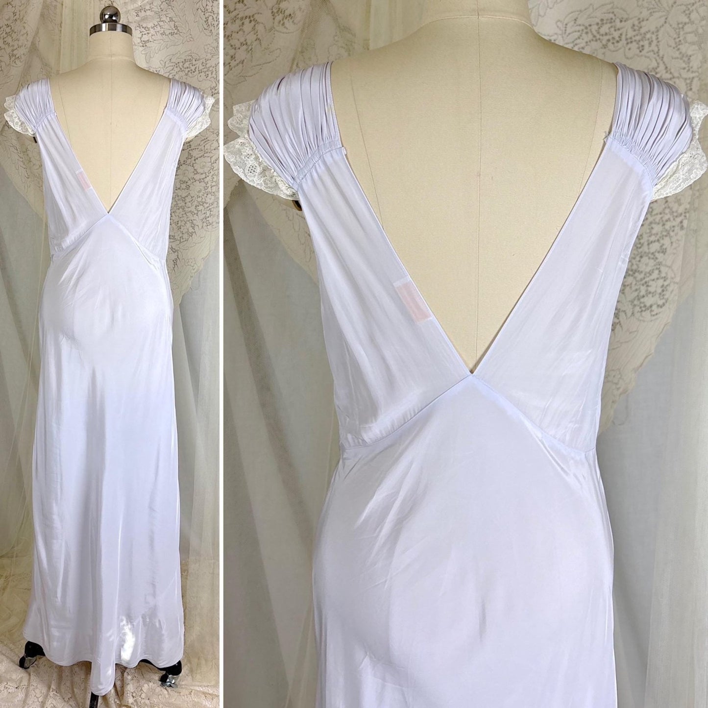 Vintage 1940's Periwinkle Blue Rayon Nightgown with Ruched Detail - By Addison, Size S, M - Daggers & Dames