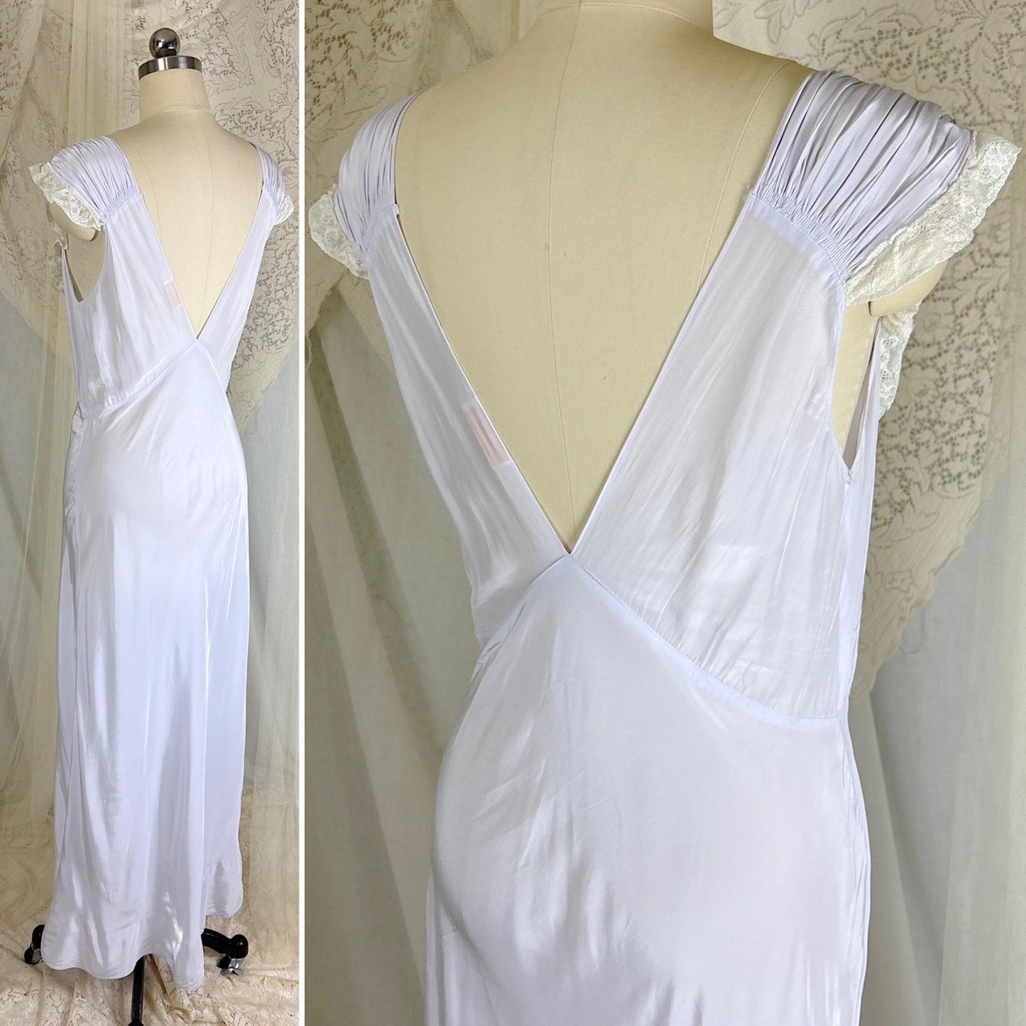 Vintage 1940's Periwinkle Blue Rayon Nightgown with Ruched Detail - By Addison, Size S, M - Daggers & Dames