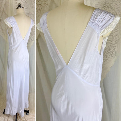 Vintage 1940's Periwinkle Blue Rayon Nightgown with Ruched Detail - By Addison, Size S, M - Daggers & Dames
