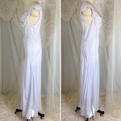 Vintage 1940's Periwinkle Blue Rayon Nightgown with Ruched Detail - By Addison, Size S, M - Daggers & Dames