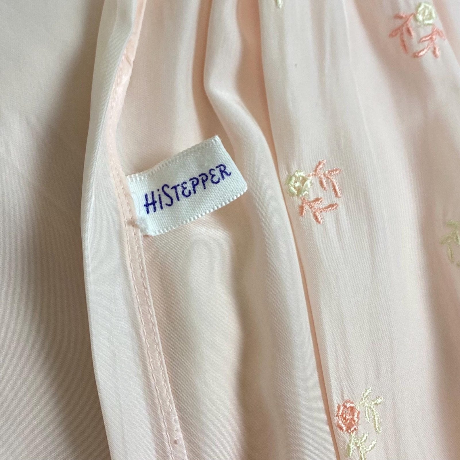 Vintage 1940s Powder Pink Rayon Nightgown with Floral Embroidery by HiStepper - Size S, M - Daggers & Dames