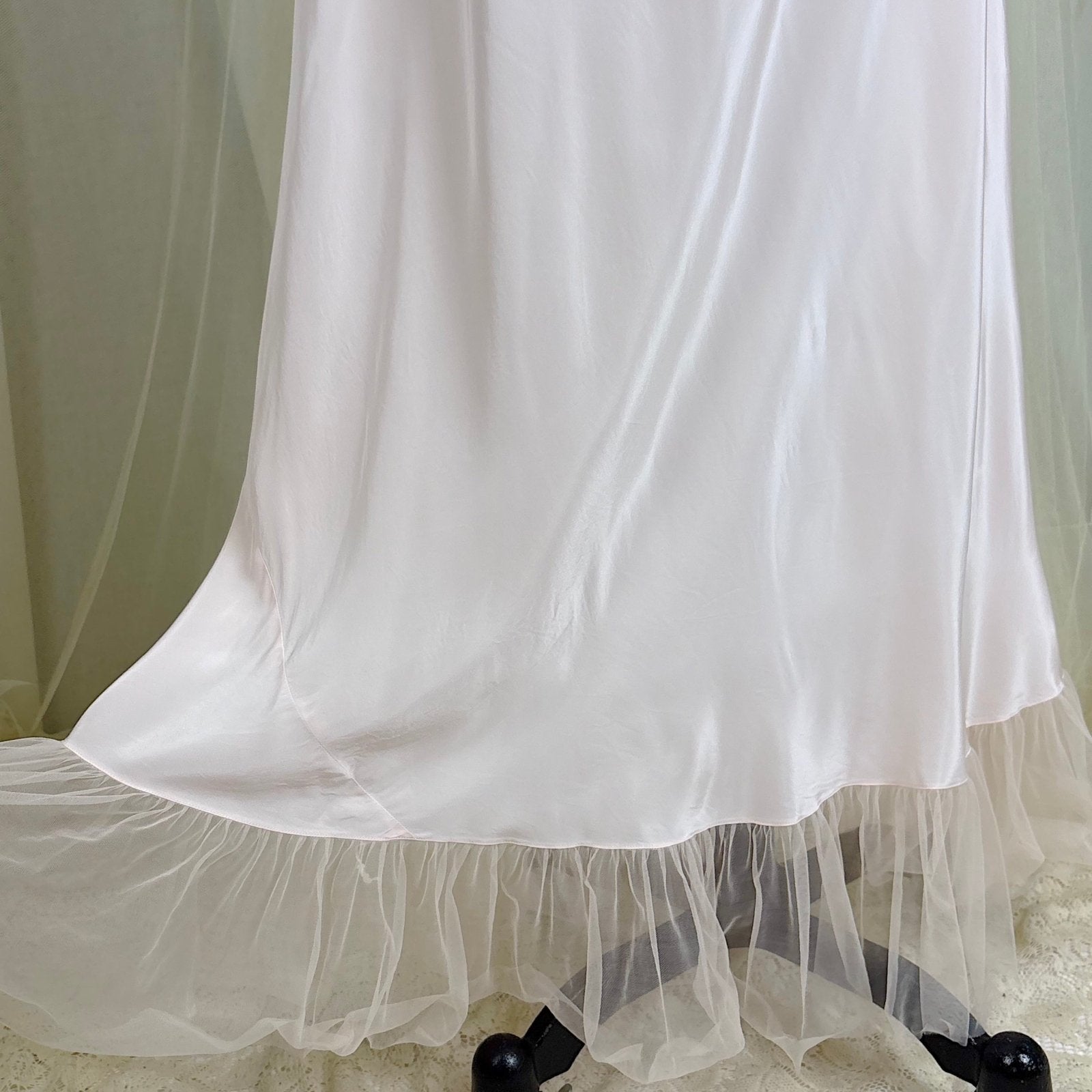 Vintage 1940's Powder Pink Rayon Nightgown with Tulle - By Textron, Size S, M - Daggers & Dames
