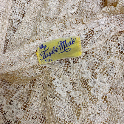 Vintage 1940's Robe - Pale Bronze Floral Rayon Lace with Ruffled Yoke & Sleeves - Size XS, S - By Taylor Mode - Daggers & Dames