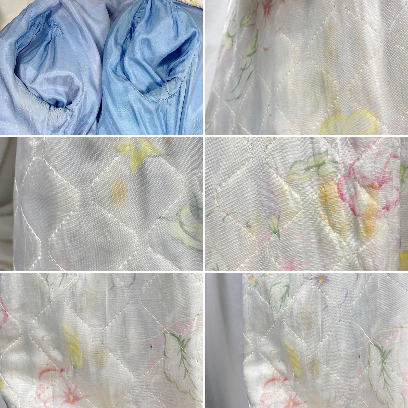 Vintage 1940's Robe | Quilted White Rayon Satin with Bright Floral Print | Size S, M - Daggers & Dames