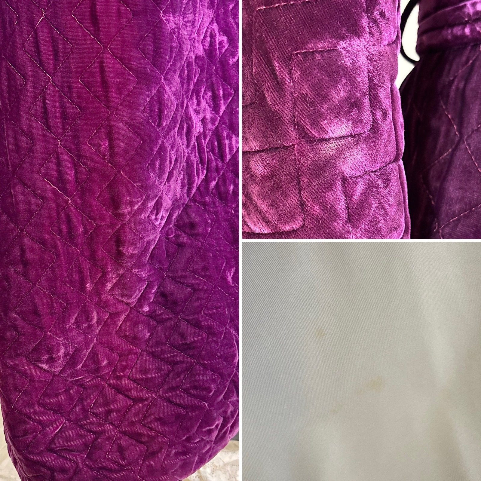 Vintage 1940's Royal Purple Quilted Velvet Robe - By Najla of Hollywood, Size S, M - Daggers & Dames
