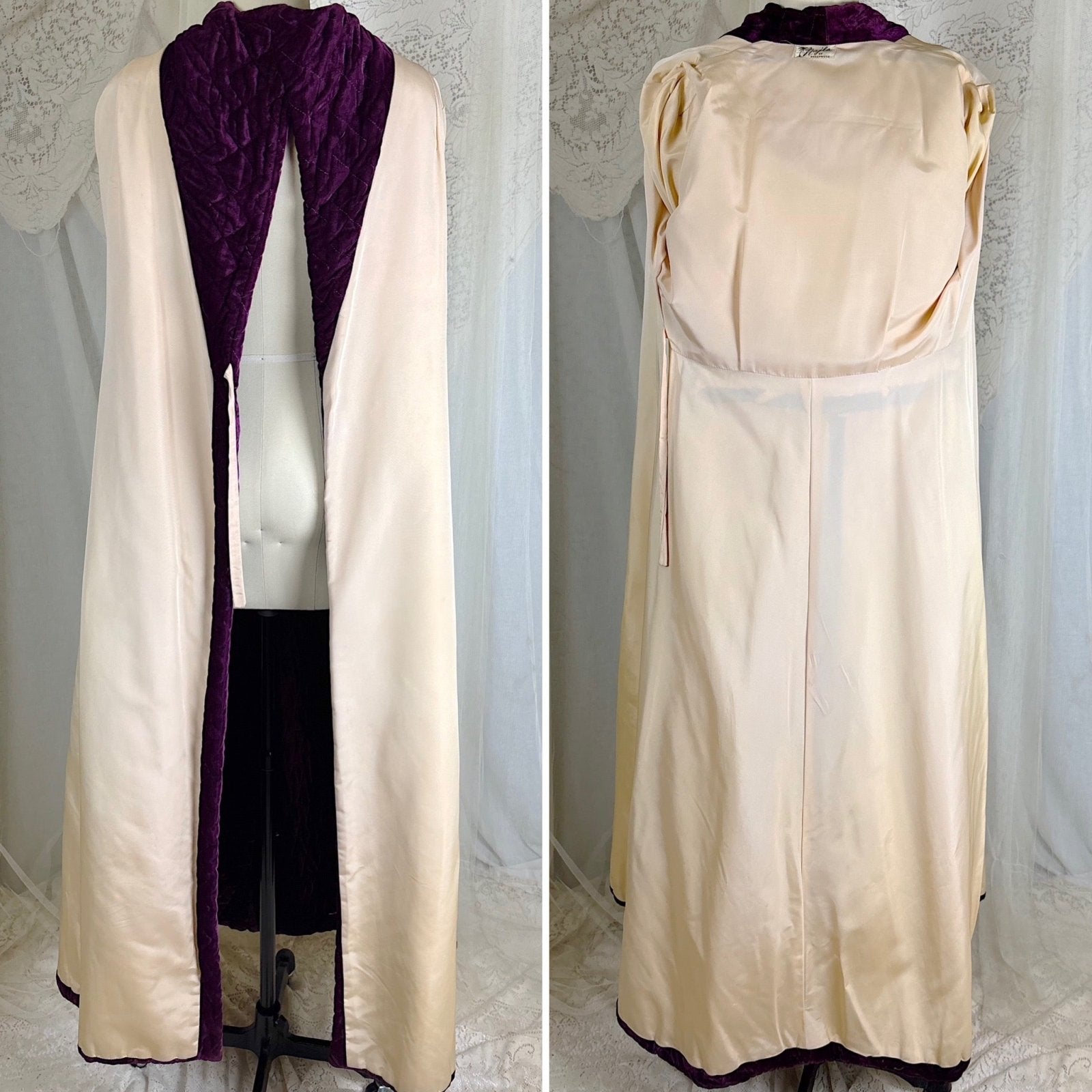 Vintage 1940's Royal Purple Quilted Velvet Robe - By Najla of Hollywood, Size S, M - Daggers & Dames