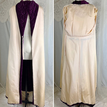 Vintage 1940's Royal Purple Quilted Velvet Robe - By Najla of Hollywood, Size S, M - Daggers & Dames