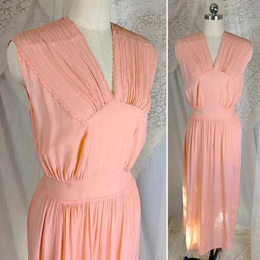 Vintage 1940's Sheer Coral Pink Rayon Chiffon Nightgown - From Hungary, Size S, M, LG - Daggers & Dames