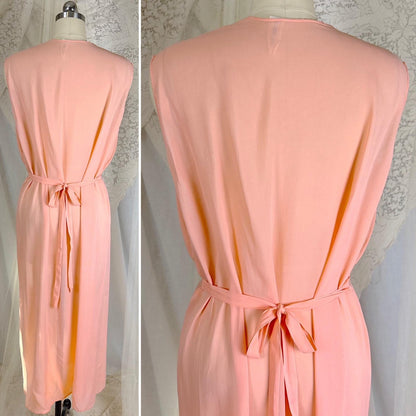 Vintage 1940's Sheer Coral Pink Rayon Chiffon Nightgown - From Hungary, Size S, M, LG - Daggers & Dames