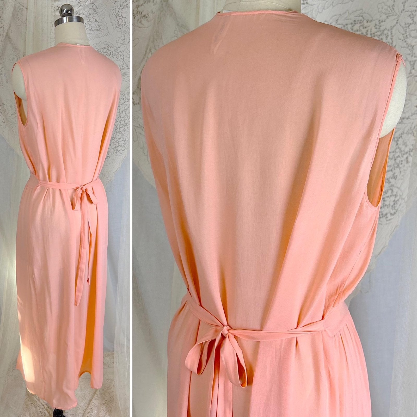 Vintage 1940's Sheer Coral Pink Rayon Chiffon Nightgown - From Hungary, Size S, M, LG - Daggers & Dames