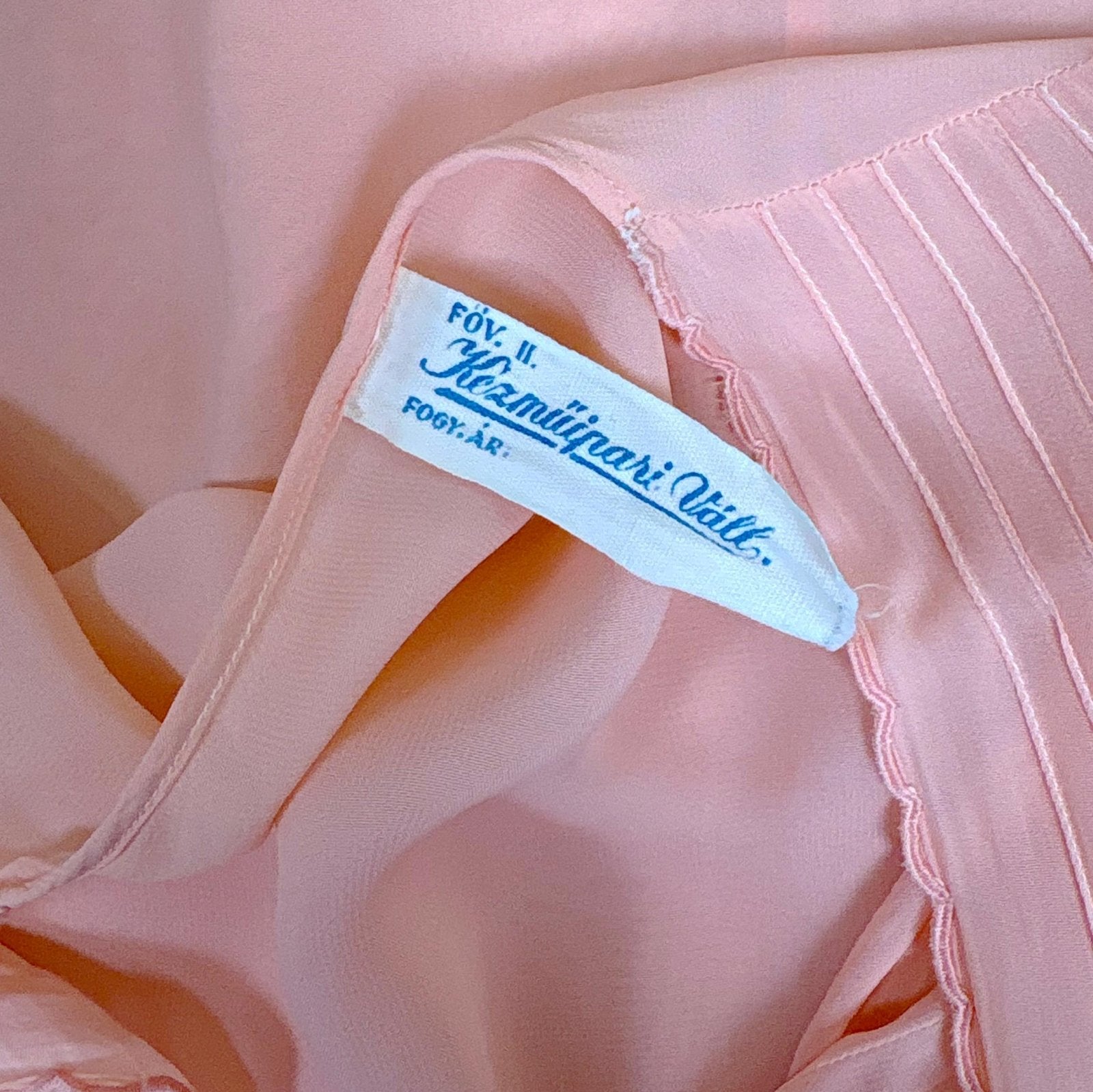 Vintage 1940's Sheer Coral Pink Rayon Chiffon Nightgown - From Hungary, Size S, M, LG - Daggers & Dames