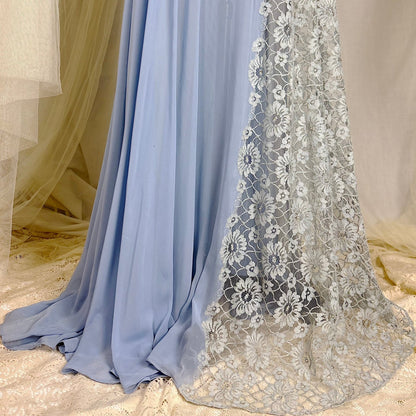 Vintage 1940's Sheer Periwinkle Blue Rayon Chiffon Maxi Dress with Rhinestone Lace Panel - by Glen - Joan, size M - Daggers & Dames