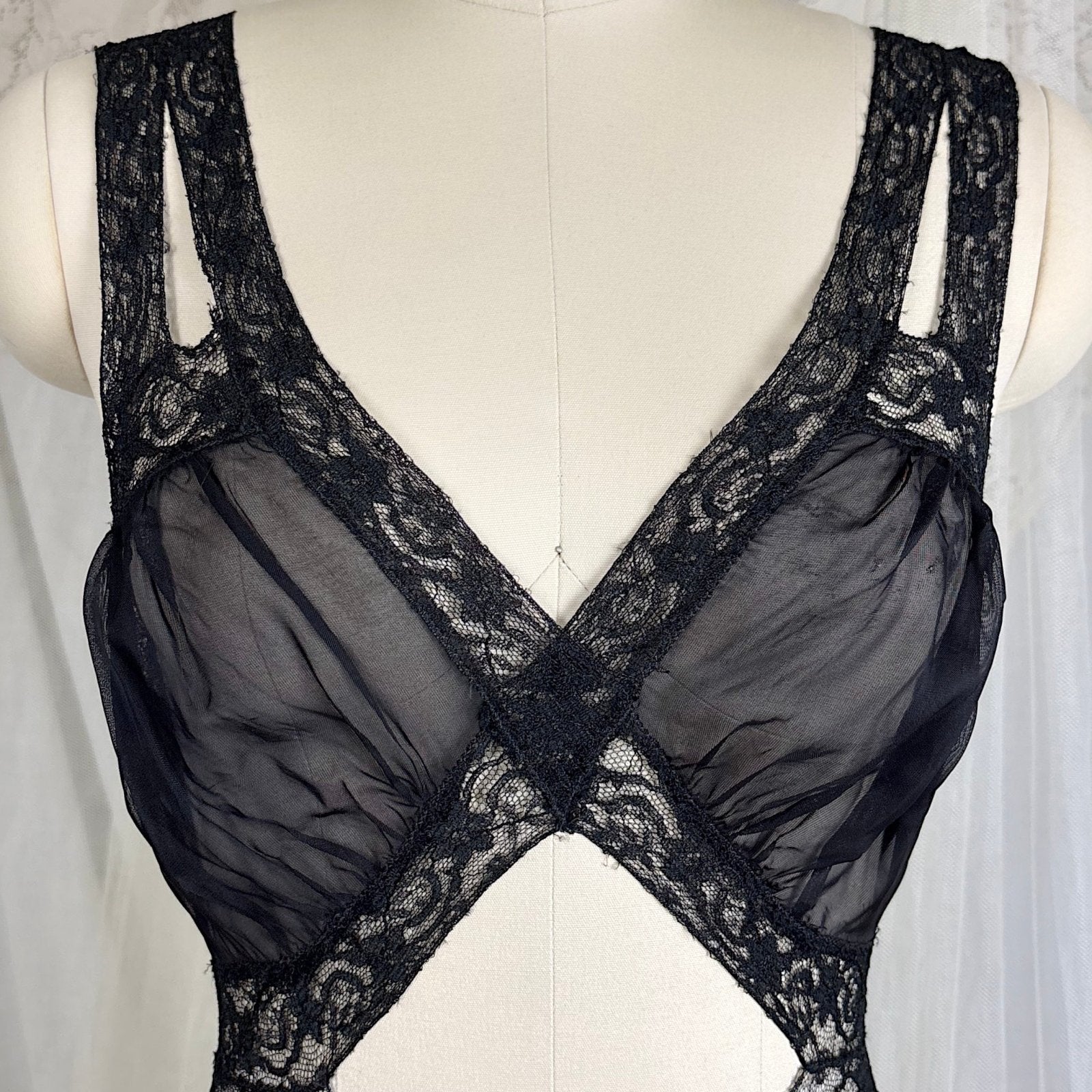 Vintage 1940's Sheer Rayon Chiffon Nightgown with Waist Cutout Design, size S, M - Daggers & Dames