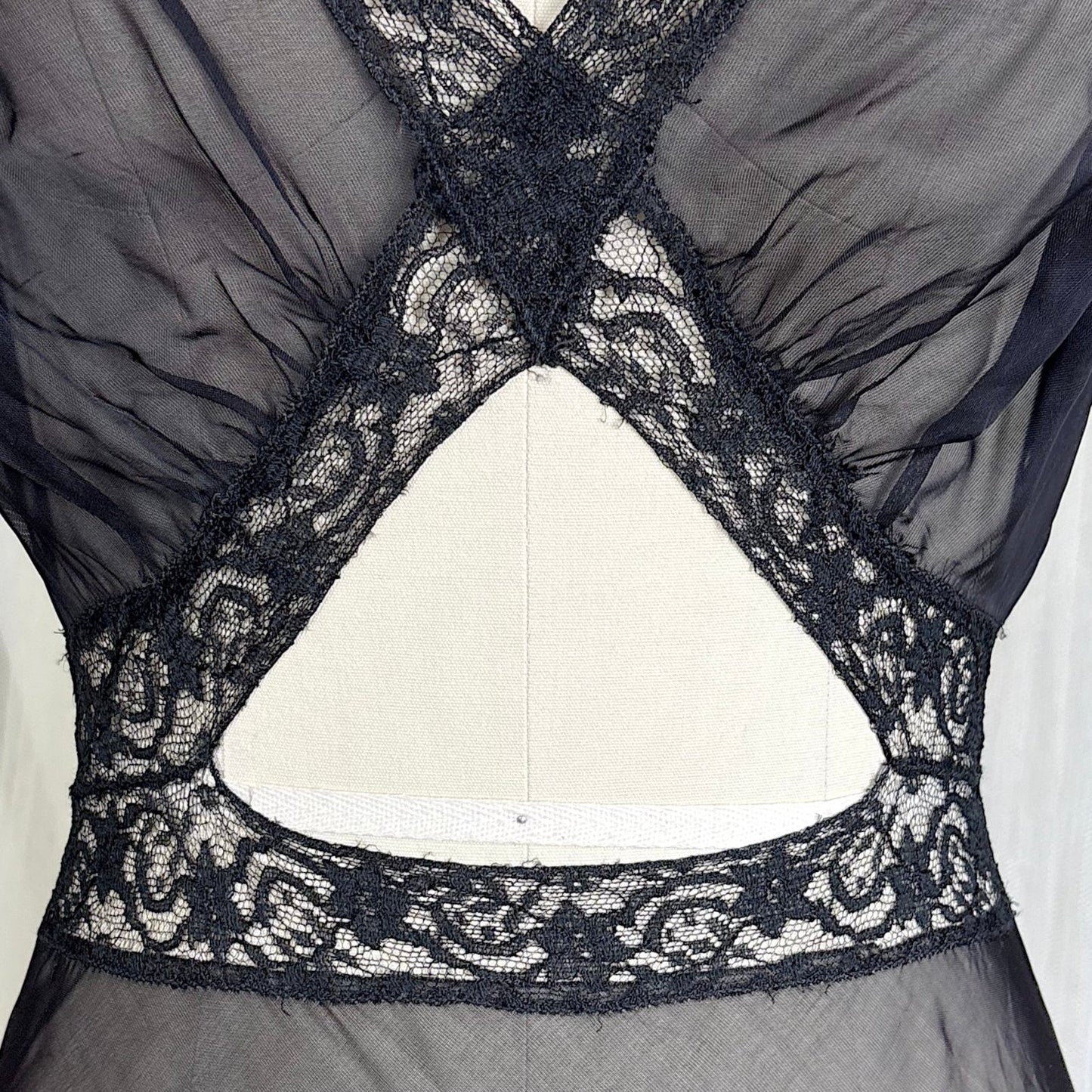 Vintage 1940's Sheer Rayon Chiffon Nightgown with Waist Cutout Design, size S, M - Daggers & Dames