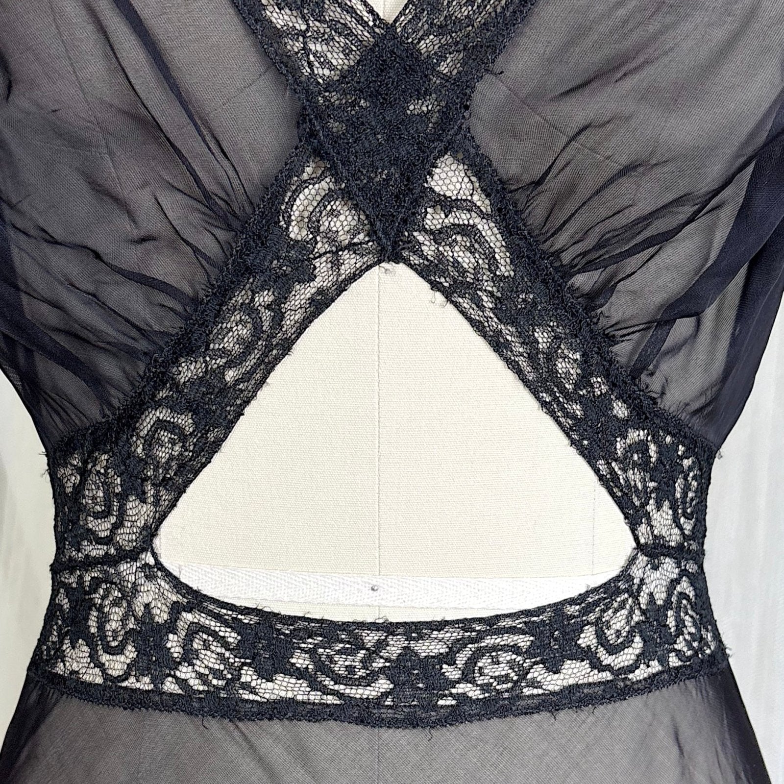 Vintage 1940's Sheer Rayon Chiffon Nightgown with Waist Cutout Design, size S, M - Daggers & Dames