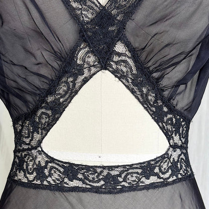 Vintage 1940's Sheer Rayon Chiffon Nightgown with Waist Cutout Design, size S, M - Daggers & Dames