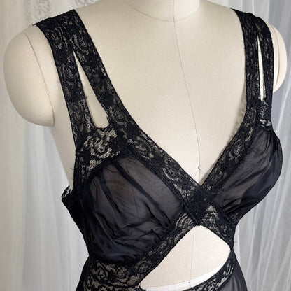 Vintage 1940's Sheer Rayon Chiffon Nightgown with Waist Cutout Design, size S, M - Daggers & Dames