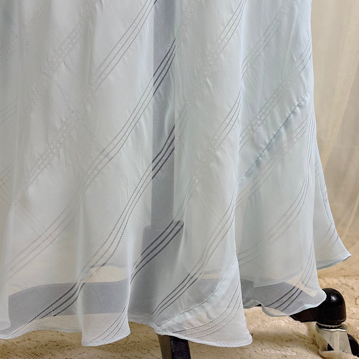 Vintage 1940's Sheer Sky Blue Rayon Chiffon Nightgown with Ladder Stitch Pattern, size S, M - Daggers & Dames